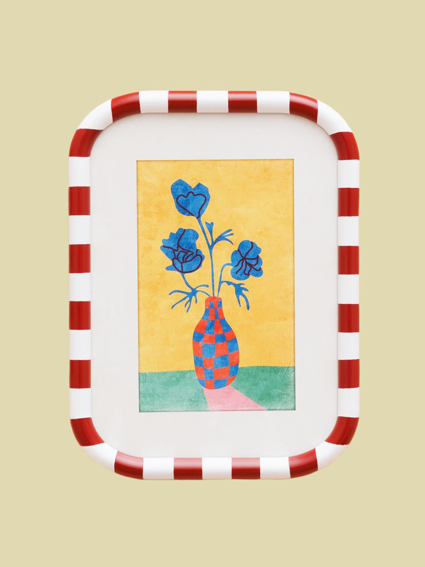 Striped Frame Flower Print Yellow 40cm