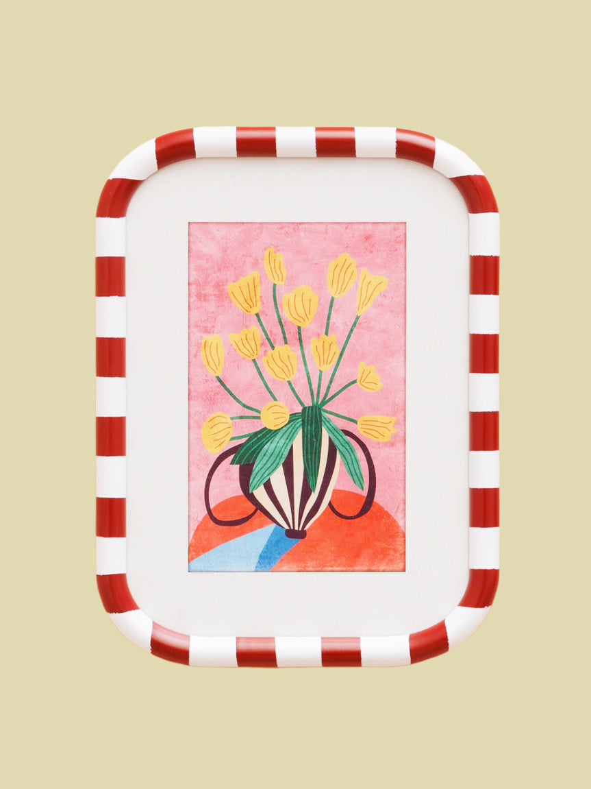 Striped Frame Flower Print Pink 40cm