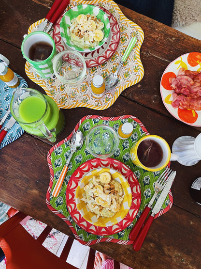 Scallop Placemat Green/Pink 38cm