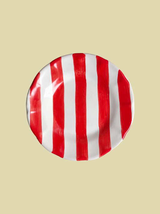 Assiett Randig Röd 16cm