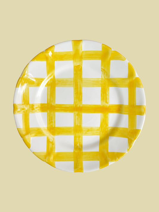 Tallrik Rutig Gul 25cm